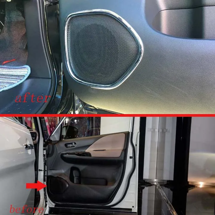 

For NISSAN SERENA C27 2017 2018 2019 ABS Chrome mirror surface Speaker Cover Interior Trim Side Door Stereo Bezel Collar Ring