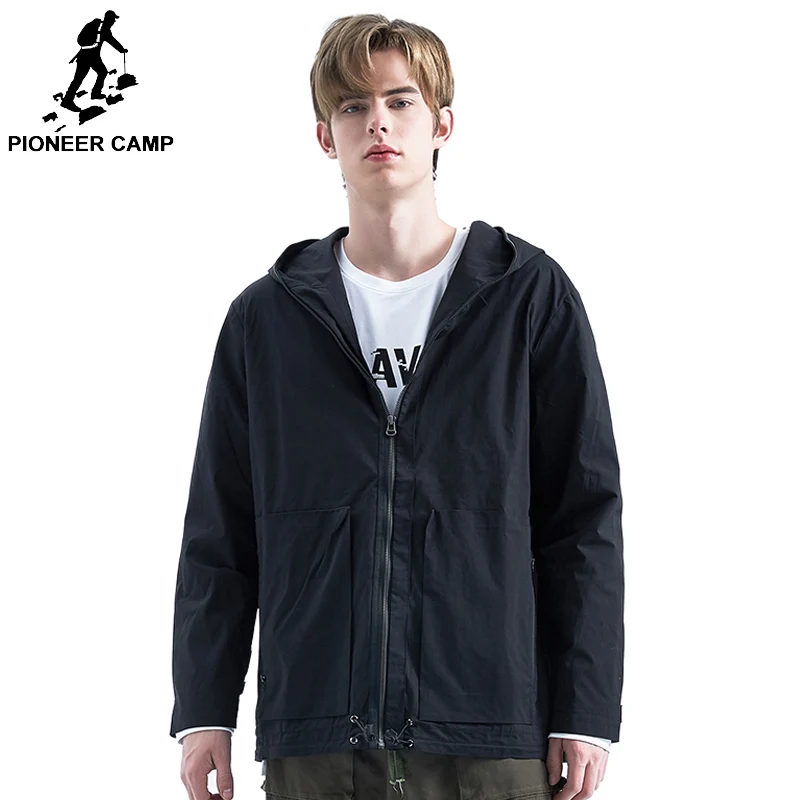Мужская повседневная куртка с капюшоном Pioneer Camp черная однотонная шикарная