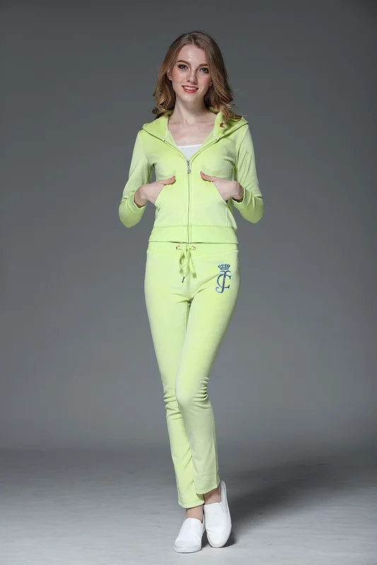 Juicy Grape Brand Spring Autumn Women Sporting Suits Pink Green gray blue Velvet Women Tracksuit suits running Sportswear suit cute two piece sets