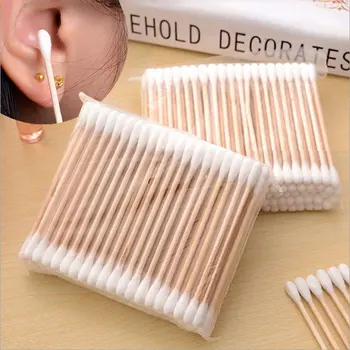 5 Packs Women Beauty Makeup 100% Cotton Swab Cotton Buds Make Up Double-head Wood Sticks Ears Cleaning Cosmetics Health Care