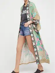 WISHBOP Новый 2018 Boho Стиль женщина Цветочный принт gypsy cloud dancer кимоно платье длинные платья с поясом застёжки