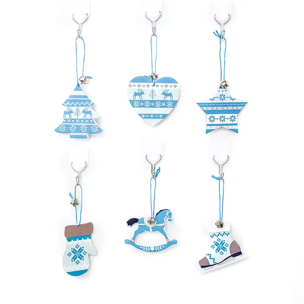

3PCS Christmas Tree Decorations Nordic Style Christmas Decor Blue Drawing Wooden Card Pendant Christmas Decorations For Home