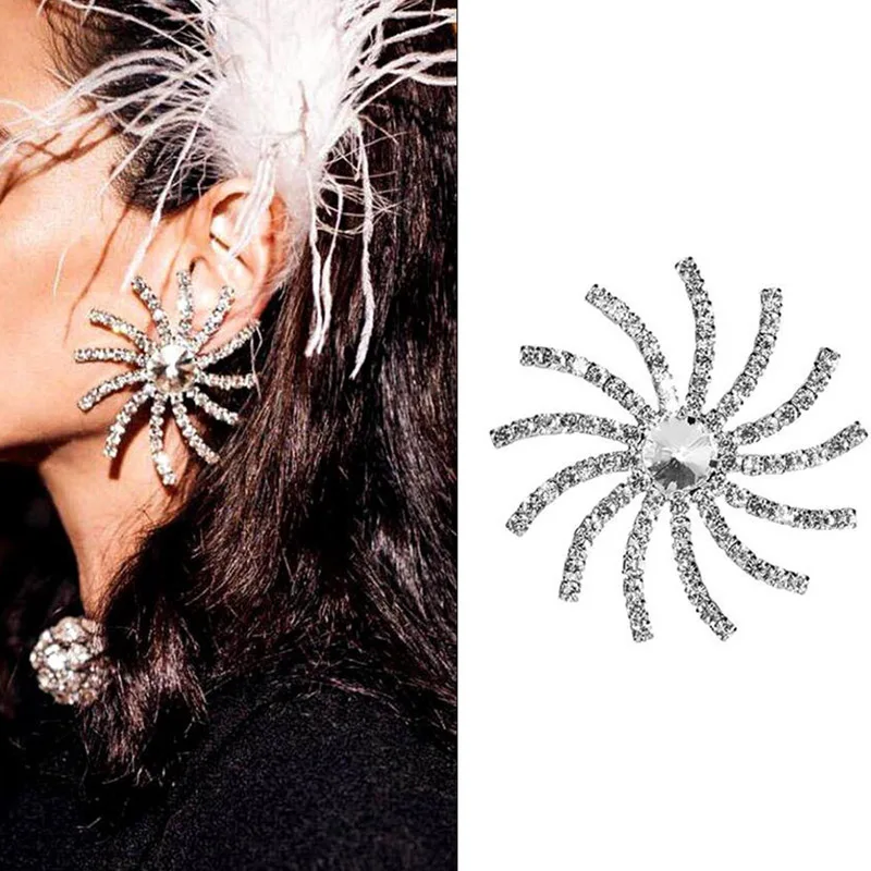 Роскошные сияющие хрустальные стразы солнечные серьги гвоздики для женщин брендовые серебряные полые большие серьги, ювелирные изделия brincoes