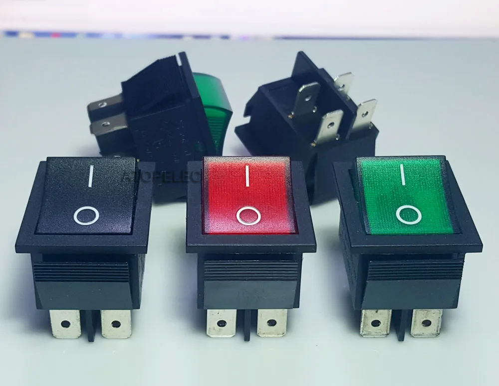 

Mains 4pin Snap-in illuminated Rocker Switch 250V 16A DPST ON-OFF High Quality UL VDE Black/Red/Green