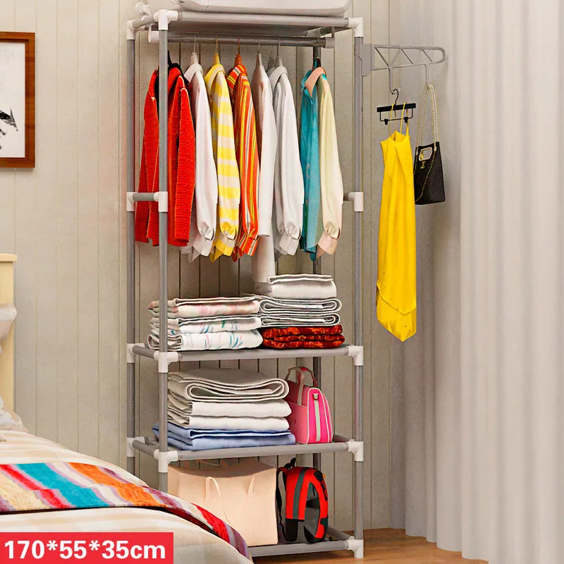 Assembly Floor Shelf Coat Rack Clothes Hanger Floor Standing Metal Non-woven Fabric Clothes Hanging