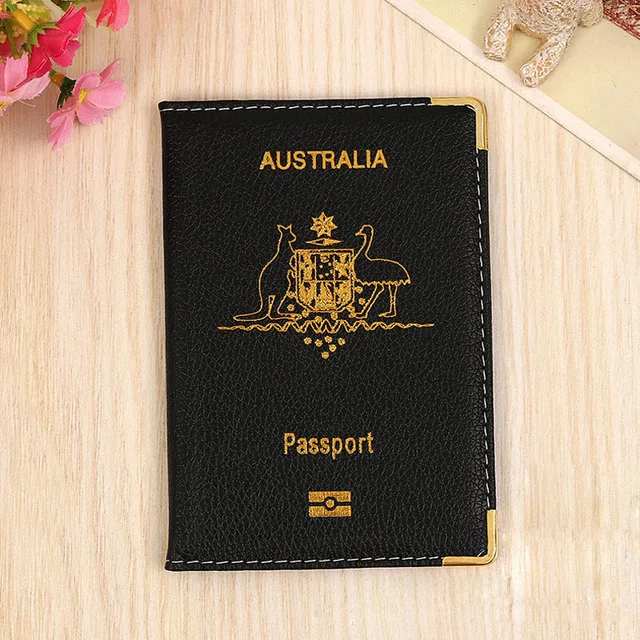 OKOKC Australia Passport Cover Litchi Pattern PU Leather Passport
