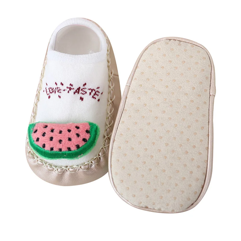 Cute Fruit Shoe Socks For Baby Combed Cotton Anti Slip Boy Girl Floor Socks Leather Sole Newborn Socks 0-12 Months Home Slippers (7)