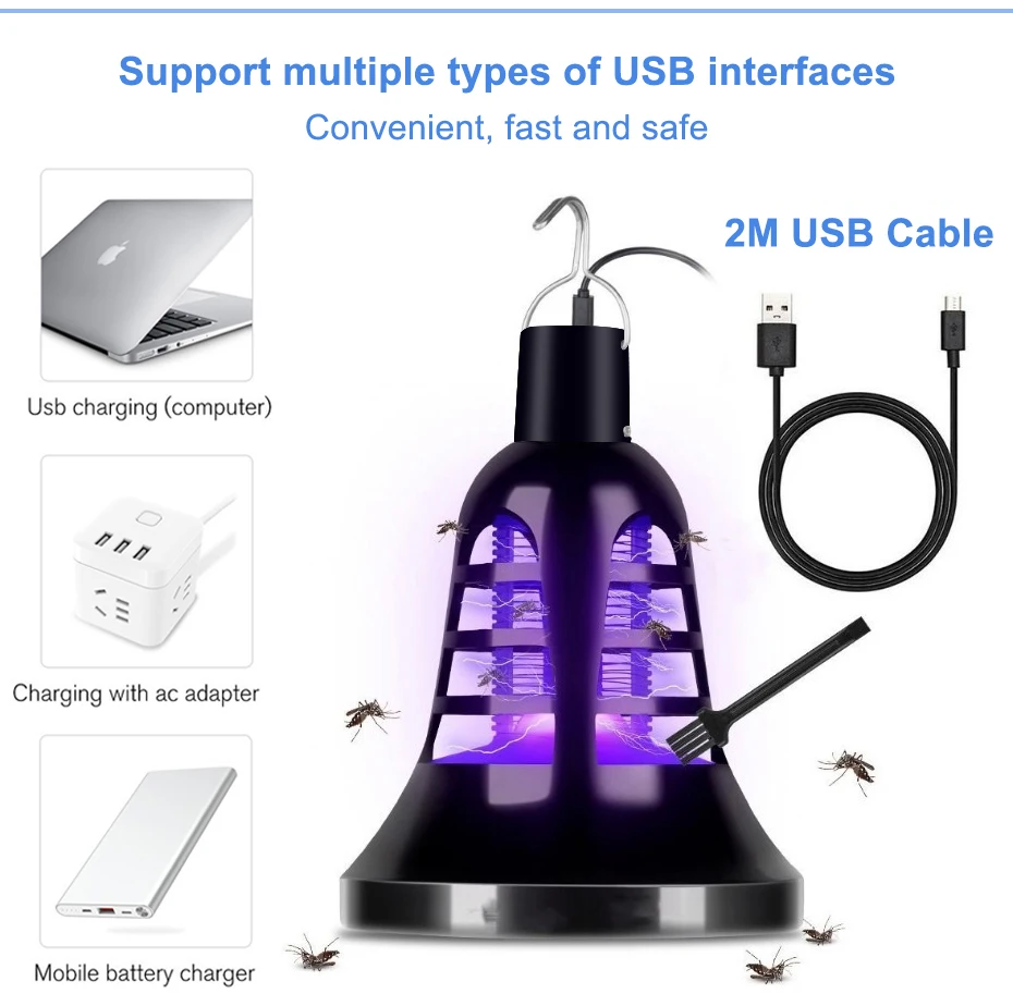 Комаров убийца E27 светодиодный светильник 220 V электриеская комаробойка светодиодный лампы с УФ-стекло трубка 2 режима питания USB DC 5 V