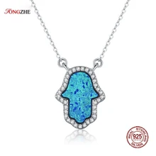 ФОТО tongzhe luxury synthetic charm opal hamsa hand of fatima genuine 925 sterling silver pendant necklace uruguay jewelry kltn022-1