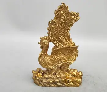 

12cm China seiko carving Pure brass phoenix small statue