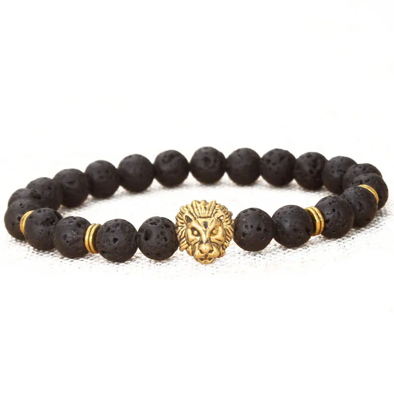 

Fashion Bead Bracelet Shellhard Natural Stone Lion Head Bracelet Antique Gold Color For Women Men's Bracelets Jewelry Wholesale