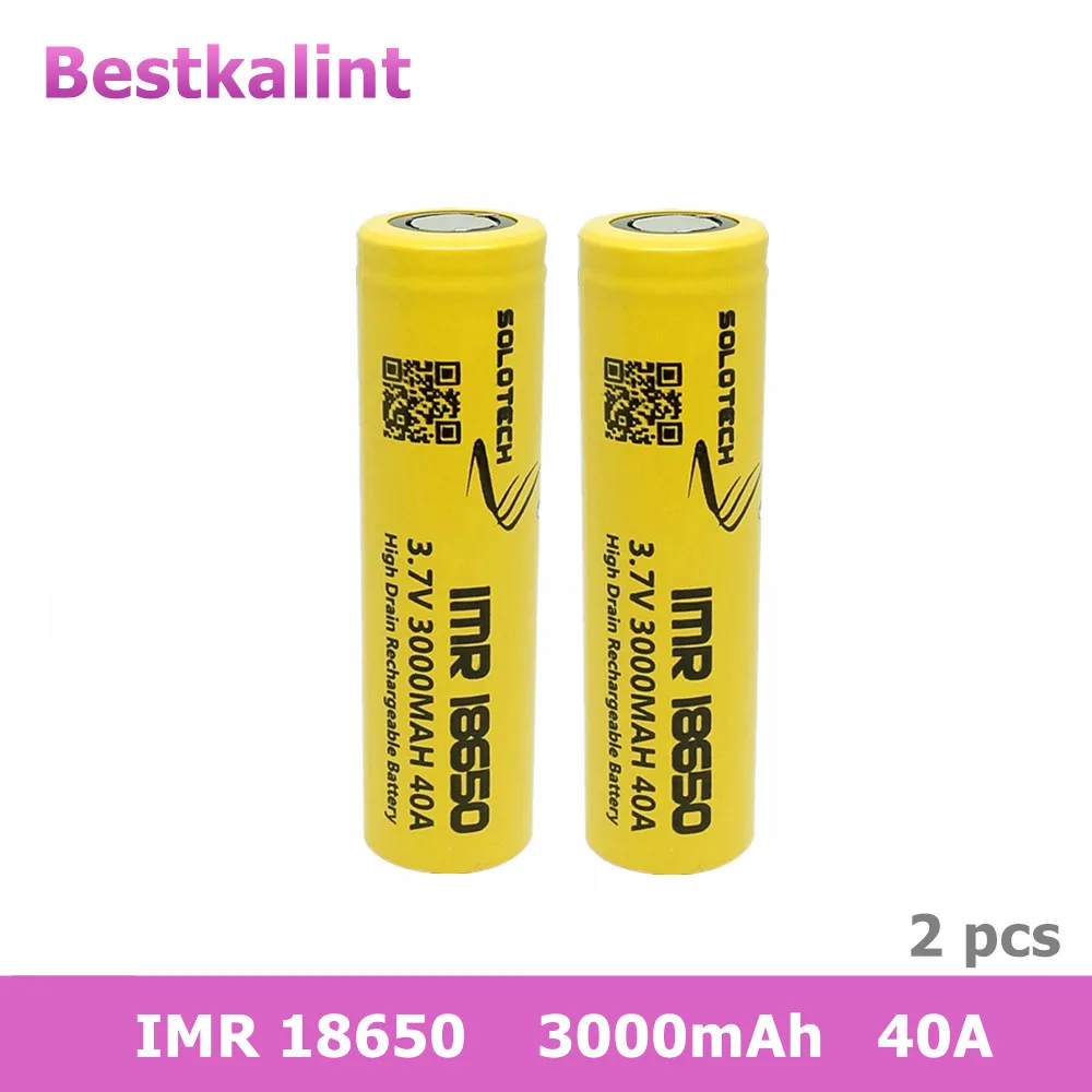 2 шт. solotech 18650 3 7 V 40A Li-Ion Перезаряжаемые Батарея 3000 мАч для электронных сигарет SMOK