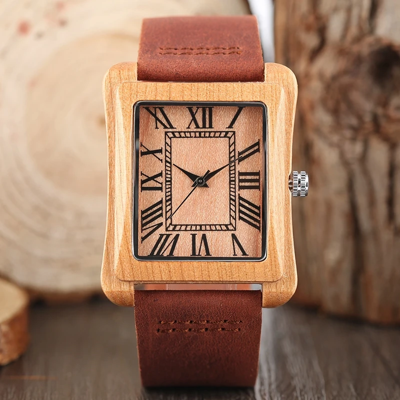 Мужские часы лучший бренд класса люкс прямоугольник циферблат Кварцевые деревянные часы натуральная бамбуковая древесина наручные часы