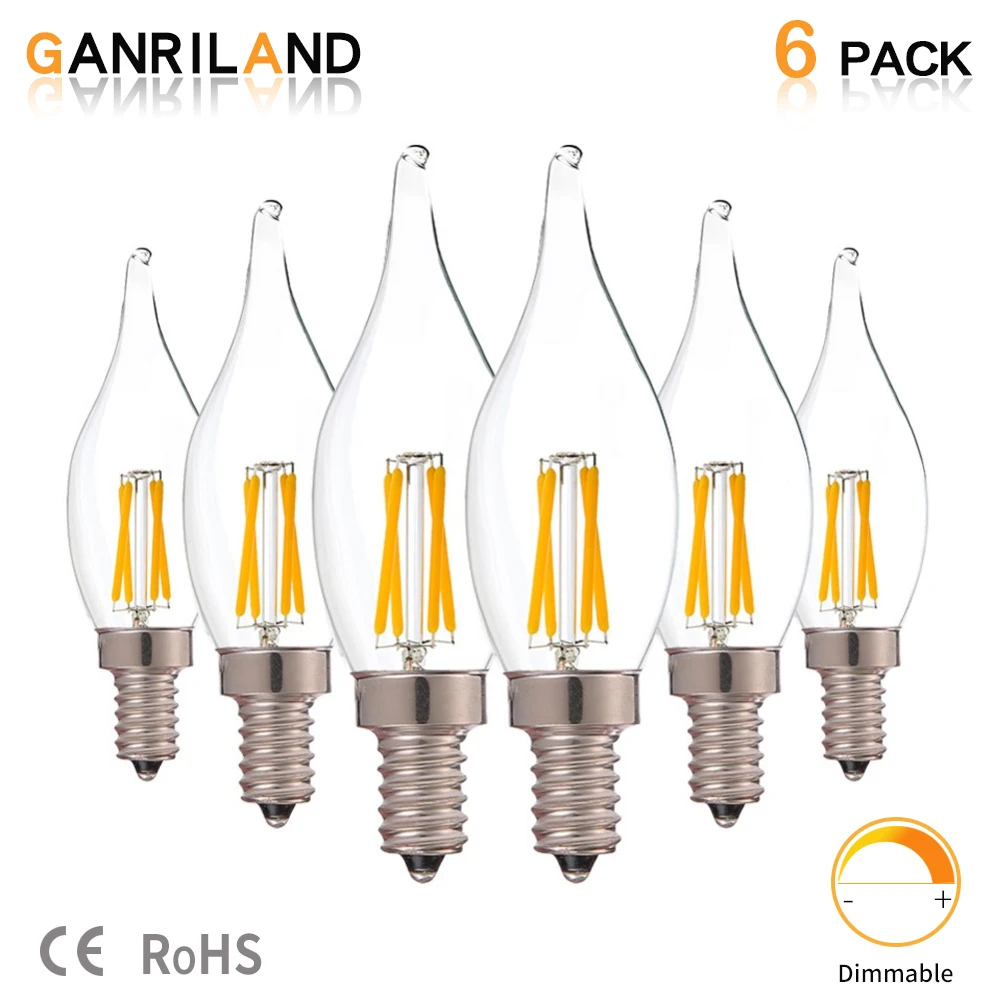 GANRILAND 2 W regulable Led filamento vela Luz de burbuja 2700 K E12 E14 llama Bombilla bombillas de luz Led 15 W equivalente incandescente GANRILAND 2 W regulable Led filamento vela Luz de burbuja 2700 K E12 E14 llama Bombilla bombillas de luz Led 15 W equivalente incandescente