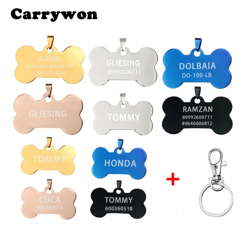 Carrywon красочные индивидуальные ID Имя метки для домашних животных кошки в форме собачьей кости выгравированы анти-потеря ID карты тег включен Бесплатный крюк