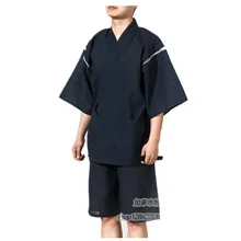 Bata de baño Kimono de verano 2019 para hombres con pantalones cortos Pijama de algodón japonés tradicional traje de Bata de Casa Vintage para hombres 062510