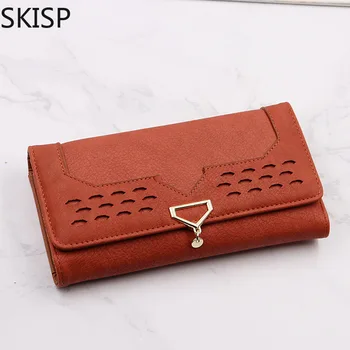 

Women Long Wallet Female Purse Leather Wallet Solid Hasp Coin Purse Card Holder Money Phone Clutch Wristlet Multifunction Brown