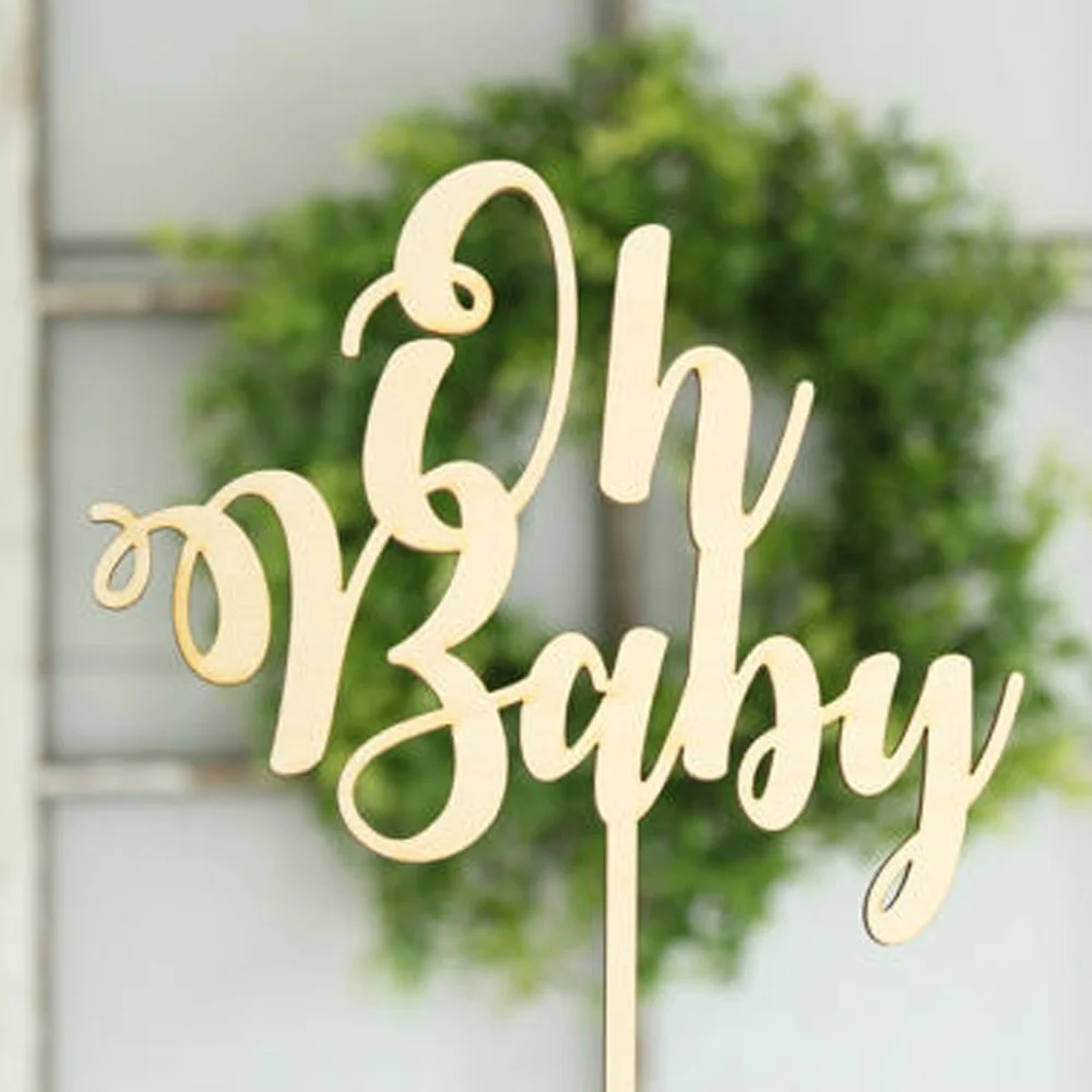 Oh Baby Cake Topper for Baby Shower Cake Decoration Mirror wooden GlodSilver Color Acrylic Cake Topper Supplies3