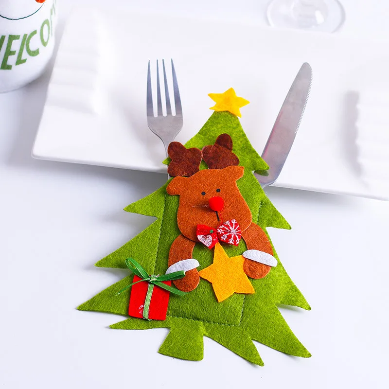 Santa Hat Reindeer Christmas New Year Pocket Fork Knife Cutlery Holder Bag Home Party Table Dinner Decoration Tableware 63007 - Цвет: H1