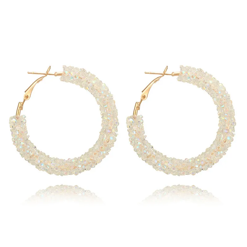 Fashion New earrings for Women Personality Shiny Crystal Hoop Earring All-match Geometric Big Round Earrings Jewelry J12#N (5)