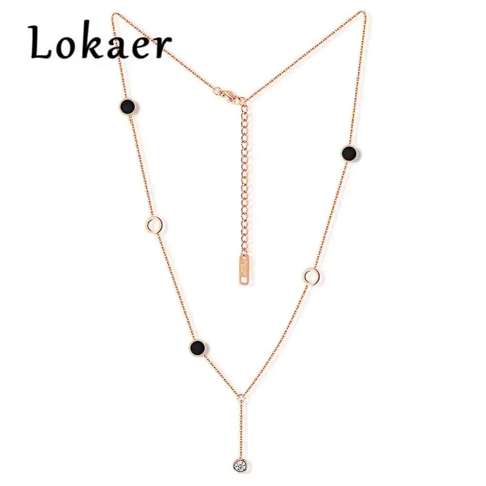 Lokaer, модное розовое золото, Круглый Круг, кисточка, ожерелье из нержавеющей стали, кубический цирконий, ожерелье в виде цепи, ювелирные изделия, воротник LGX1280