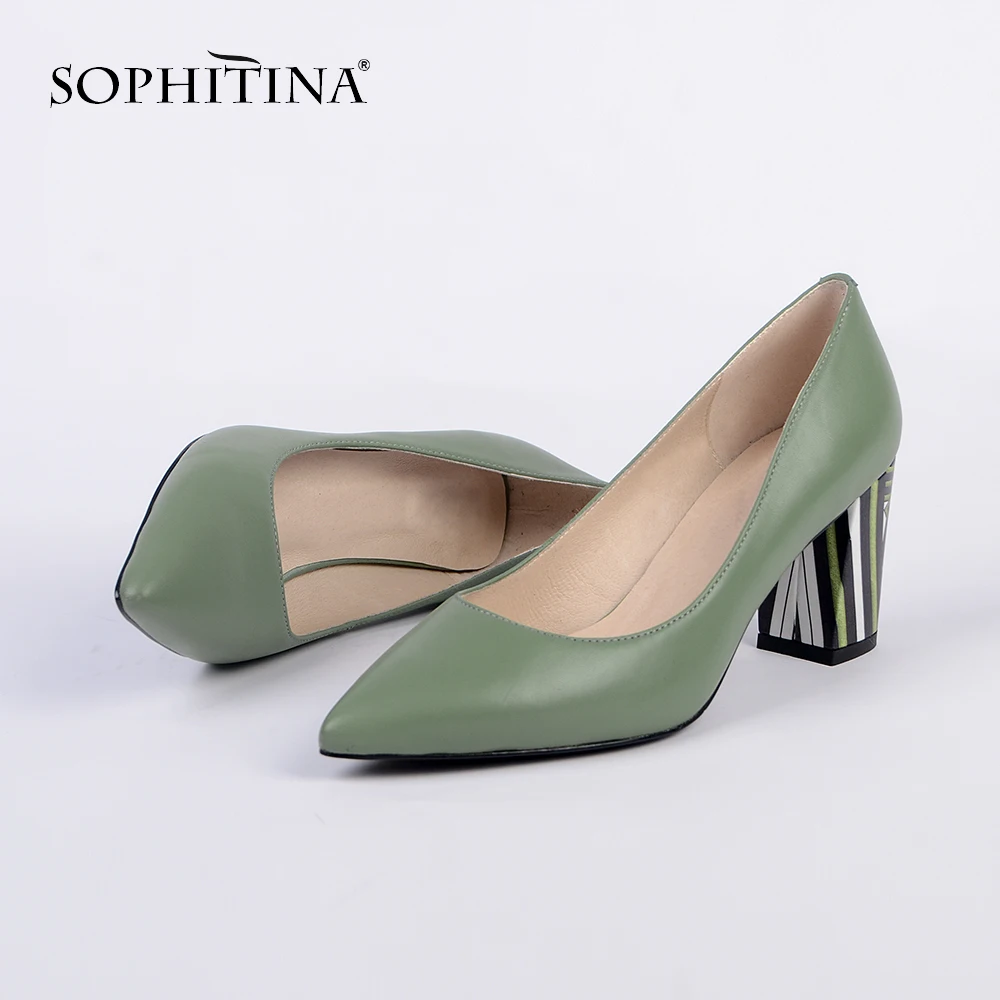 

SOPHITINA Fashion High Quality Genuine Leather Women Pumps Spring Autumn Pointed Toe Shoes Party Square Heel Ladies Pumps MC135