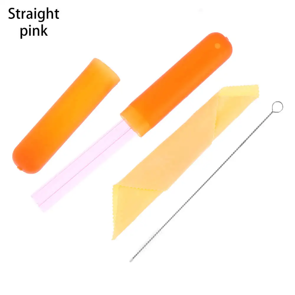 pink-Straight Многоразовые термостойкие Экологичные стеклянные соломинки для воды с чистящей щеткой пластиковая коробка барные соломинки инструмент - Цвет: pink-Straight