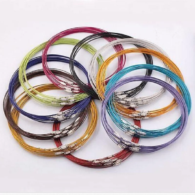 

10pcs/lot 46cm multicolor mixed silver Stainless Steel 18" screw choker Necklace Jewelry Wire Cord For DIY necklaces accessaries