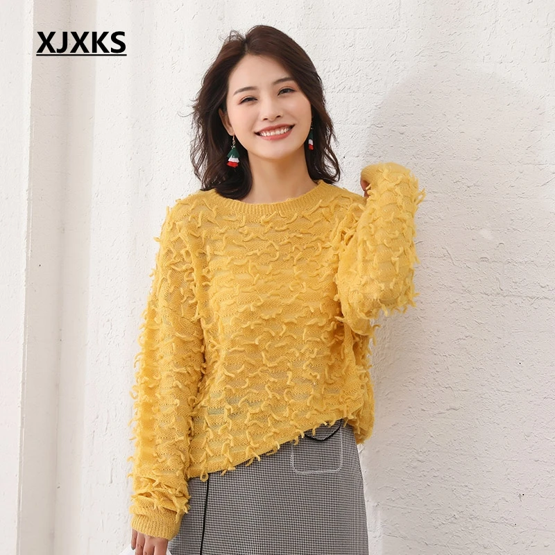 

XJXKS Hollow Out Fashion Woman Sweater Long Sleeve Befree Fashion Pullover Wool Knit Modis Pull Femme Women Sweaters