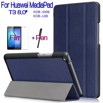 

Magnetic Case for Huawei MediaPad T3 8.0" Stand Flip PU Leather Cover for Honor Play Pad 2 Tablet+Free Screen Protector+Pen