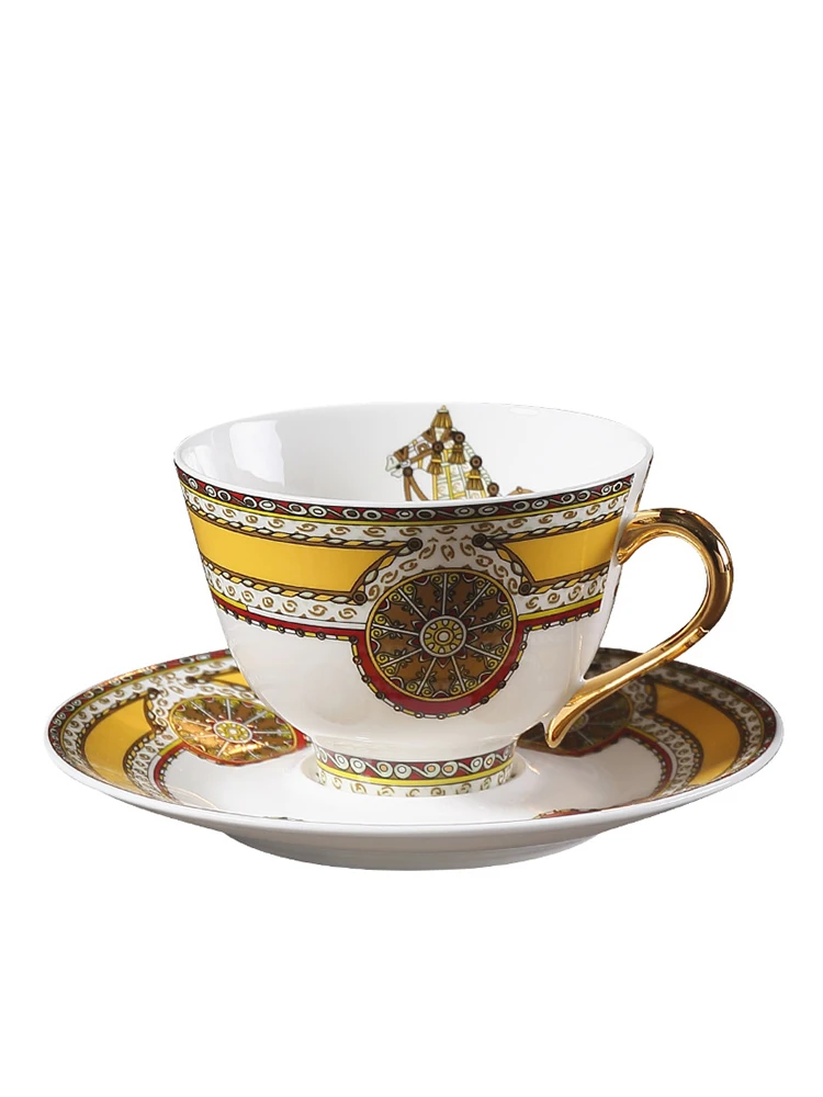 War horse European bone china coffee cup and saucer set British ceramic gold Painted afternoon
