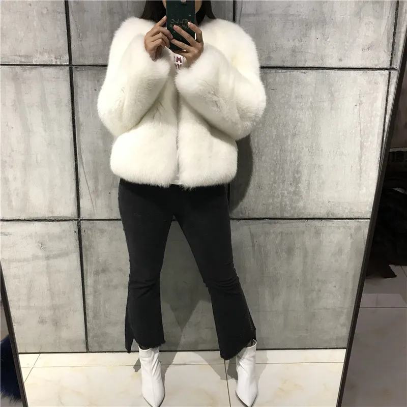Renard Ciel Veste kaki blanc Femmes De Naturelle pu Manteau Fourrure Complet Pelt noir Beige Dame Vraie Hiver gris dhrsQtC