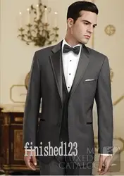 Модные две кнопки темно-серый Жених Смокинги для женихов Для мужчин свадебные костюмы для выпускного индивидуальный заказ (куртка + Брюки