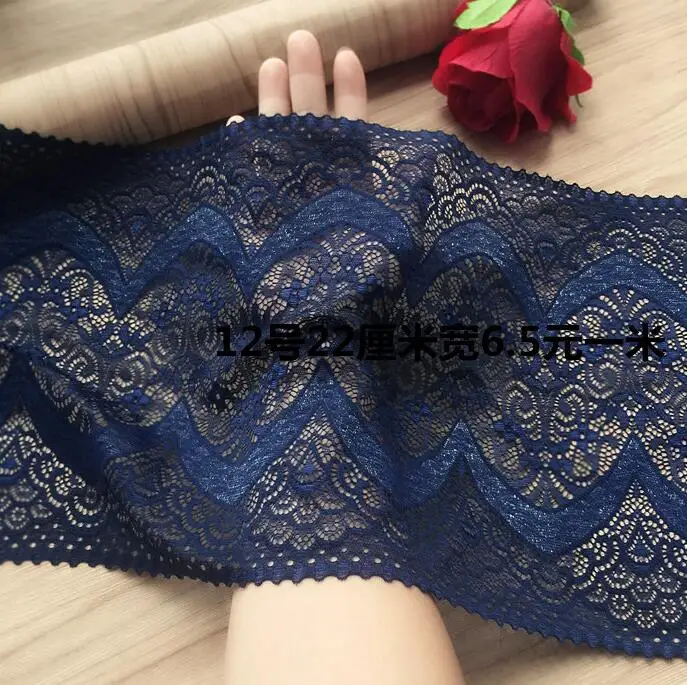 

1 Meter Navy Blue Handmade Hair Decoration Wide Elastic Lace Fabric Stretch Lace Trim Wedding Dress Skirt Garment Lace Trim 22cm