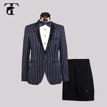 В полоску Свадебные вечерние мужские элегантные атласные костюм с лацканами с отворотом узкая посадка Maillot Homme черный темно-синий модный костюм Homme