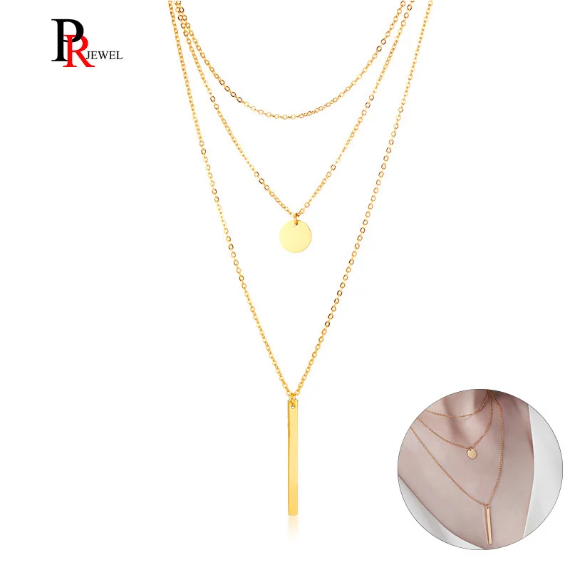 

Gold Tone Three Layered Necklaces for Women Stainless Steel Coin and Bar Choker Necklace Femme Collar Gifts