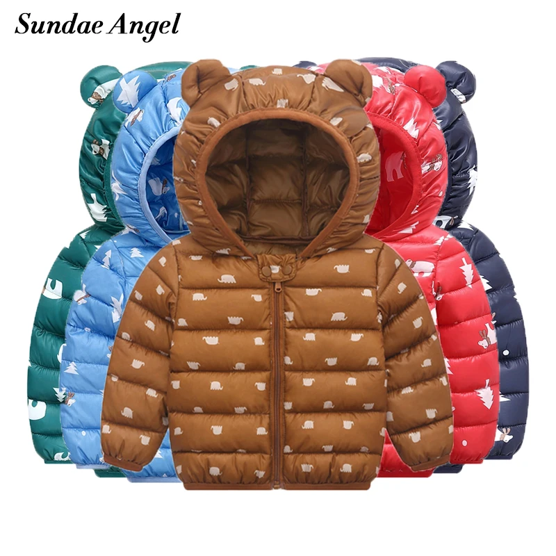 Parka para Meninas com Capuz Jaqueta de Inverno Sundae Anjo Impressão Animal Crianças Outerwear Bonito Quente Meninos Eiderdown Algodão Cabolsa
