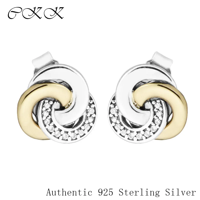 

Earrings 14K Real Gold Interlinked Circles 100% 925 Sterling Silver Jewelry Stud Earrings for Women Gift Earring PFE086K