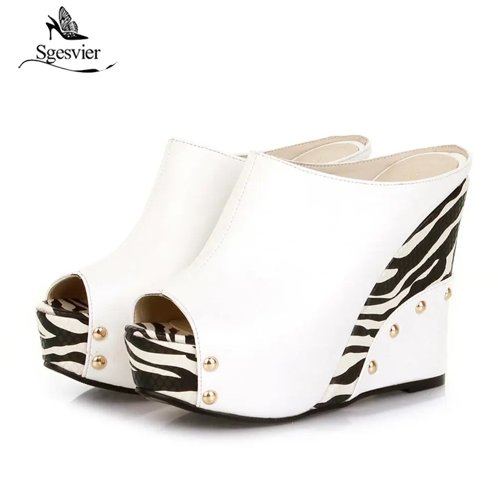 Sgesvier 2022 Black White Stripe Summer Style Sexy Sandals Women's Wedges Slippers High Platform Heels for Shoes Woman B358