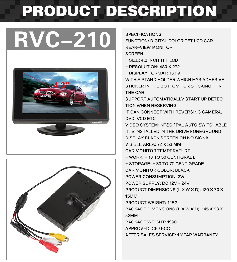 XYCING автомобильный парковочный монитор наборы-4,3 дюймов TFT lcd Автомобильный монитор заднего вида монитор RVC-210+ E305 Автомобильная камера заднего вида