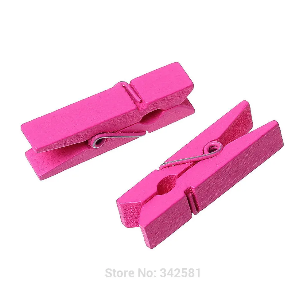 50 pcs Bright Pink Mini Wooden 35mm Clothespins for Girl Baby Shower or