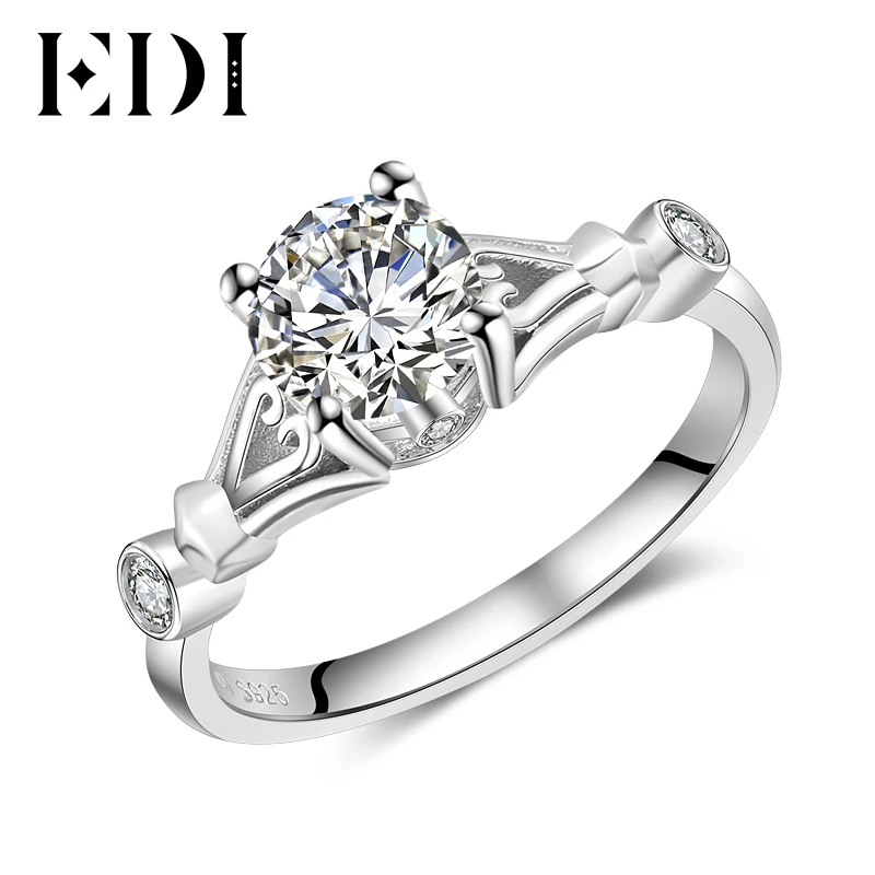 

EDI Genuine Solitaire 1ct Round Cut Moissanite Diamond Natural Ruby Ring For Women 14k 585 White Gold Wedding Bands Fine Jewelry