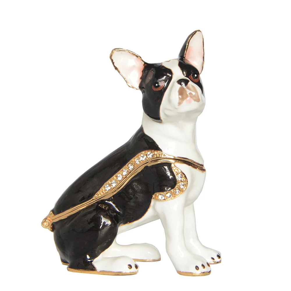 

Boston Terrier Dog Pewter Bejeweled Hinged Trinket / Jewelry /Keepsake Box Dog Miniature Sculpture Birthday Gift