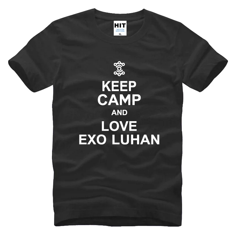 Мужская футболка с принтом Keep Camp and Love EXO Luhan Модная хлопковая коротким рукавом 2015 |