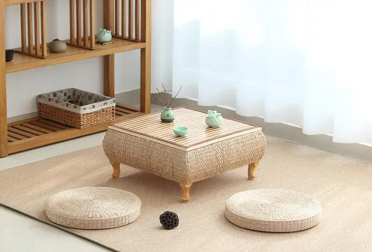 Малый журнальный столик с хранения бамбука и ротанга платформа татами низкий стол для гостиной мебель дома эркер балкон