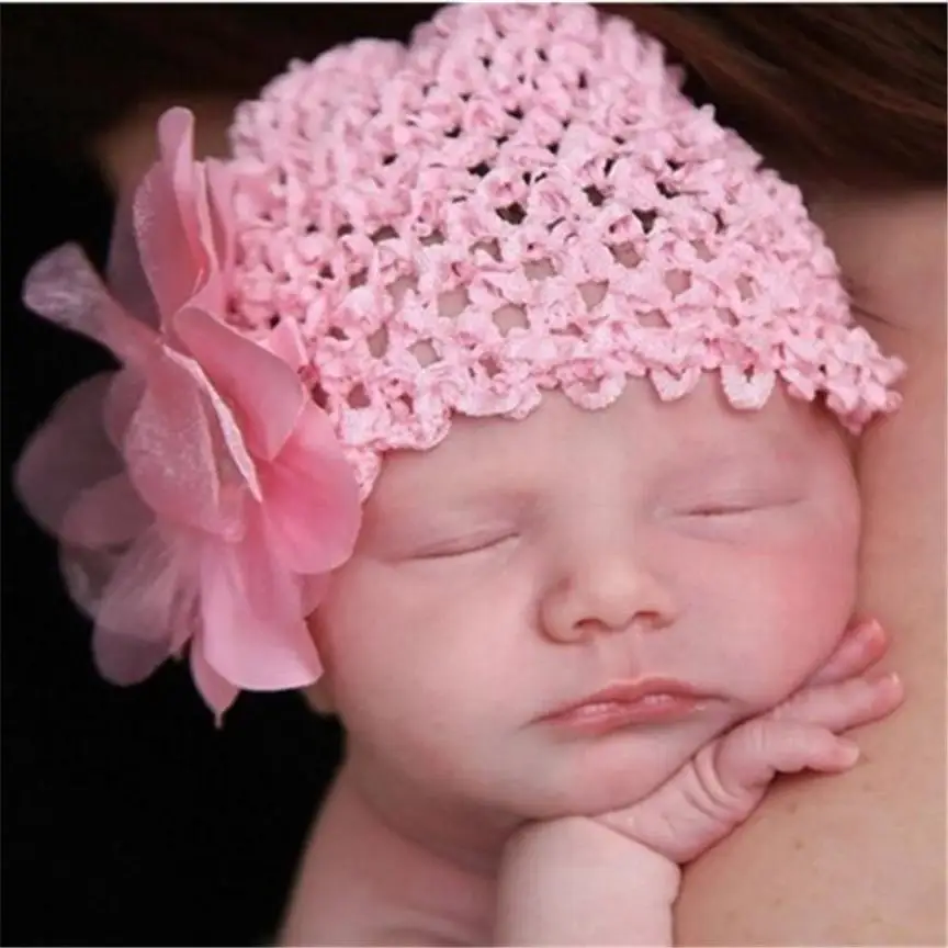 

Newborn Infants Hats Hollow Out Baby Cap Toddler Lovely Hat with Double Chiffon Flowers