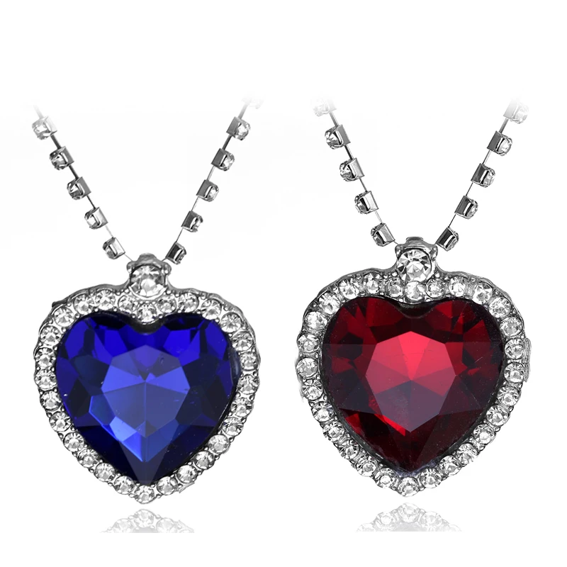 

New fashion Classics Luxury Titanic Heart Of Ocean 4*3.8Cm Blue Crystal Rhinestone Heart Pendant Necklace for Women Gift