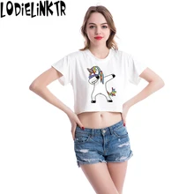 2018 harajuku funny Unicorn T shirt Women tops Kawaii T-shirt Female Summer Short Sleeve Crop Top Tshirt Sexy Tees Cropped 5V-B
