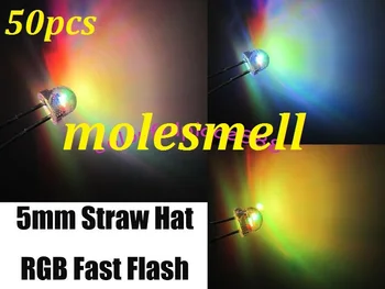 

50pcs 5mm straw hat 2pin RGB 7 color fast flash LED 5mm strawhat big/wide angle rgb led free shipping 5mm light-emitting diode