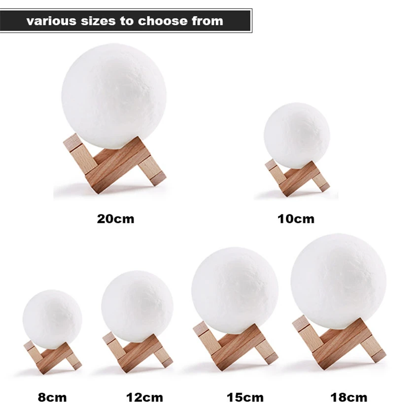 قابلة للشحن 3D طباعة مصباح قمري 2 اللون تغيير الأبيض الأصفر اللمس التبديل نوم خزانة ليلة ضوء ديكور المنزل الإبداعية هدية